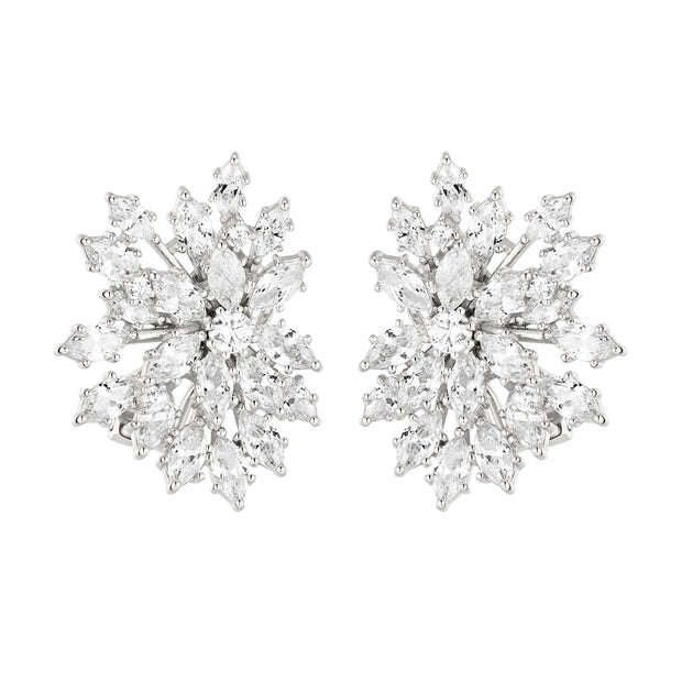 Glamorous Cz Cluster Earring in White Gold