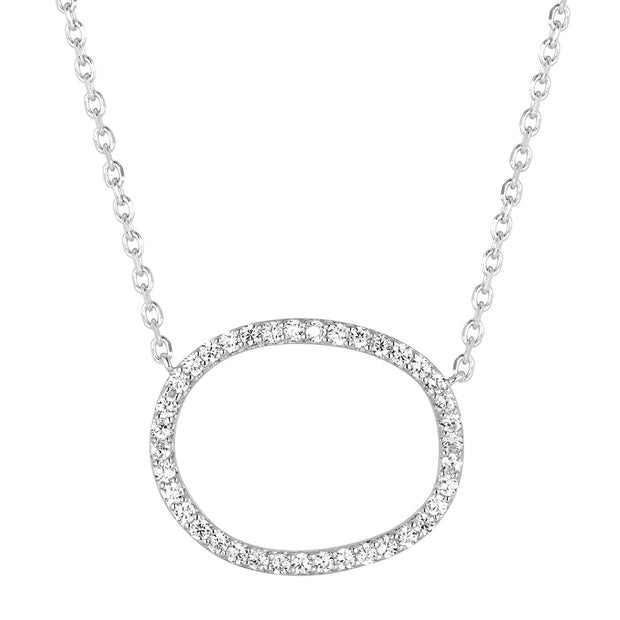 Open Oval Shape Cz Necklace in White Gold