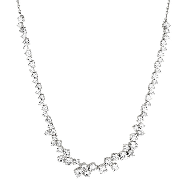 Cluster Style CZ Half Tennis Look Necklace in White Gold