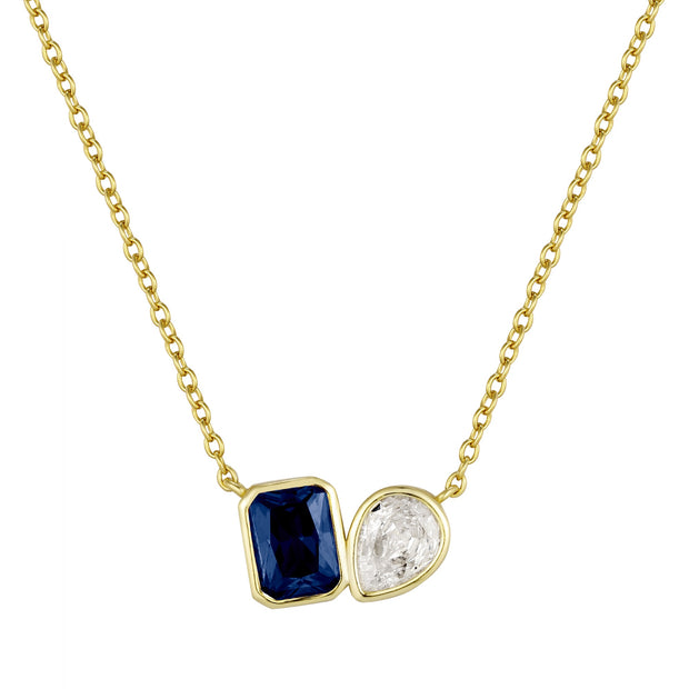 Assorted Shape Sapphire and Cz Solitaire Style Necklace