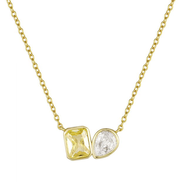 Assorted Shape Canary and Cz Solitaire Style Necklace