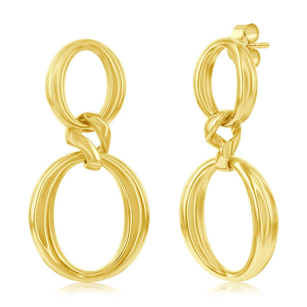 High Polish Double Oval Dangle Earrings in Yellow Gold