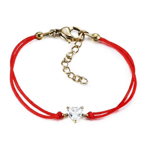 Heart CZ Stone Red String Bracelet