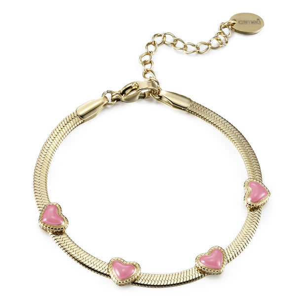 lt Pink Enamel Puffed Hearts On Snake Chain Bracelet