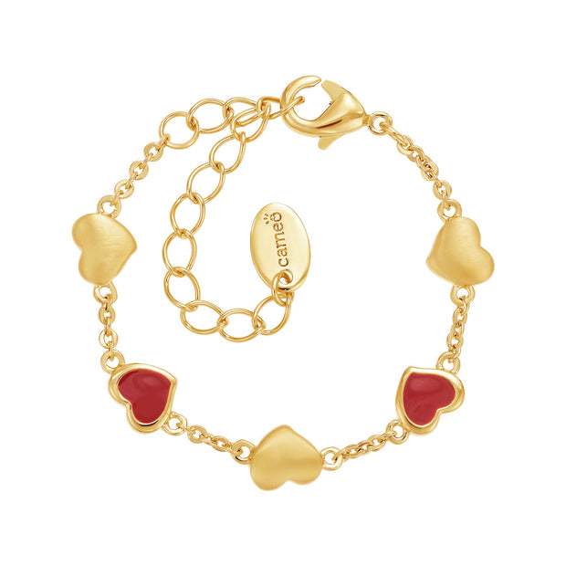 Leaning Hearts Enamel Kids Bracelet in Red