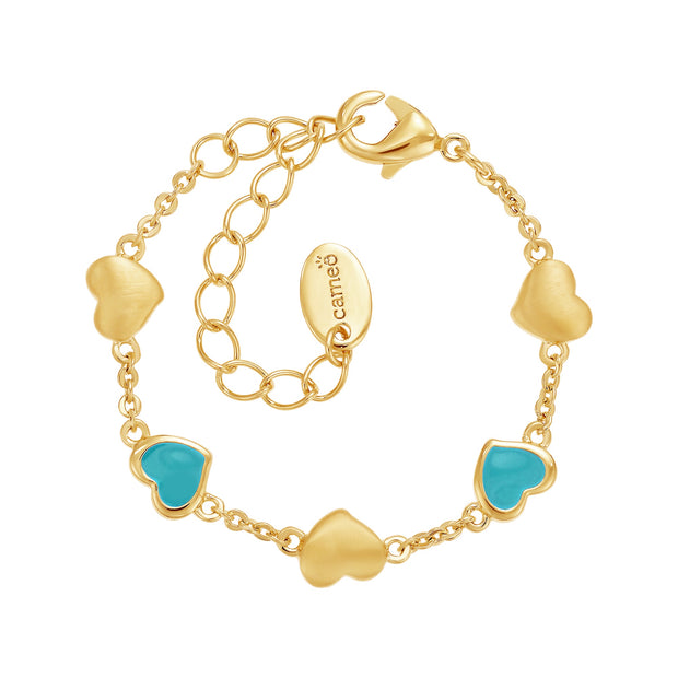 Leaning Hearts Enamel Kids Bracelet in Turquoise