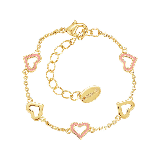 Up & Down Outline Enamel Heart Bracelet in Light Pink
