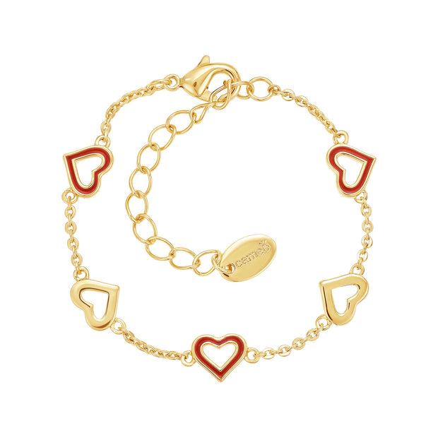 Up & Down Outline Enamel Heart Bracelet in Red