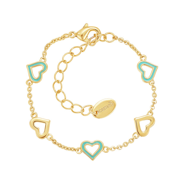 Up & Down Outline Enamel Heart Bracelet in Tuquoise