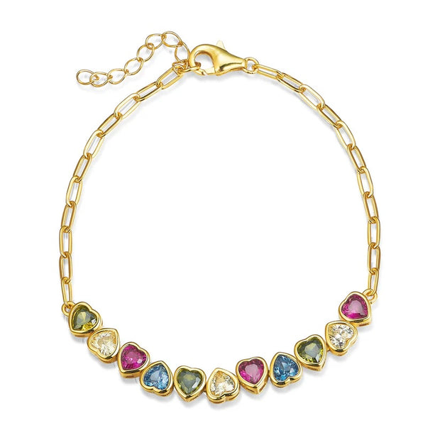 Gold Plated Multicolor Heart Bracelet
