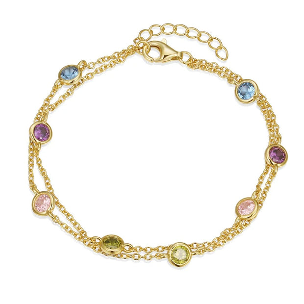 Double Strand Multi Color CZ Stone Bracelet