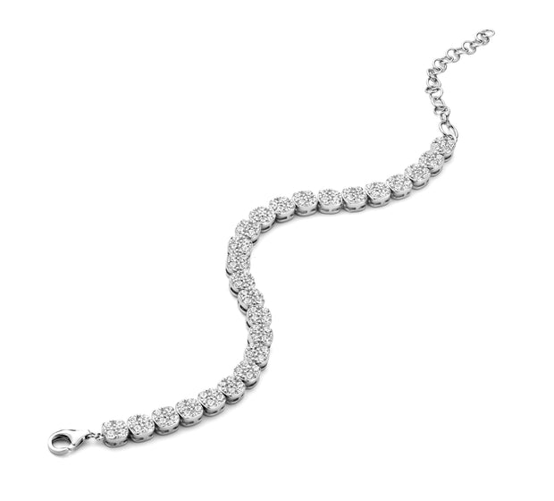 Four CZ Stone Square Set Tennis Bracelet in White Gold