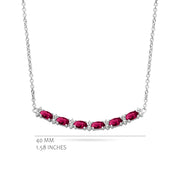 CZ & Ruby Bar Necklace in White Gold