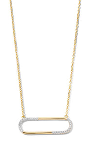 Open Polished & CZ Oval Bar Necklace in Yellow Gold