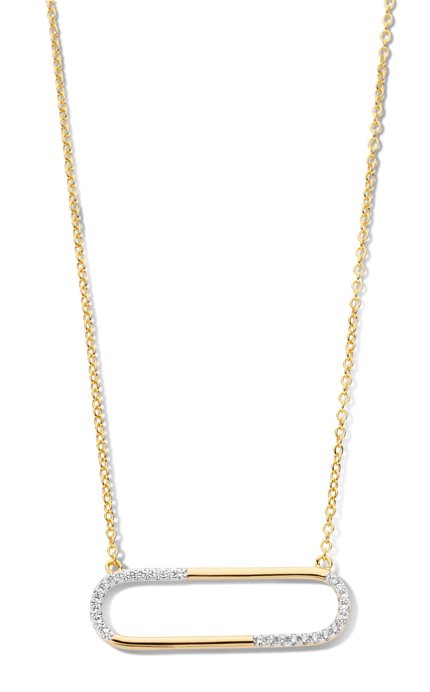 Open Polished & CZ Oval Bar Necklace in Yellow Gold