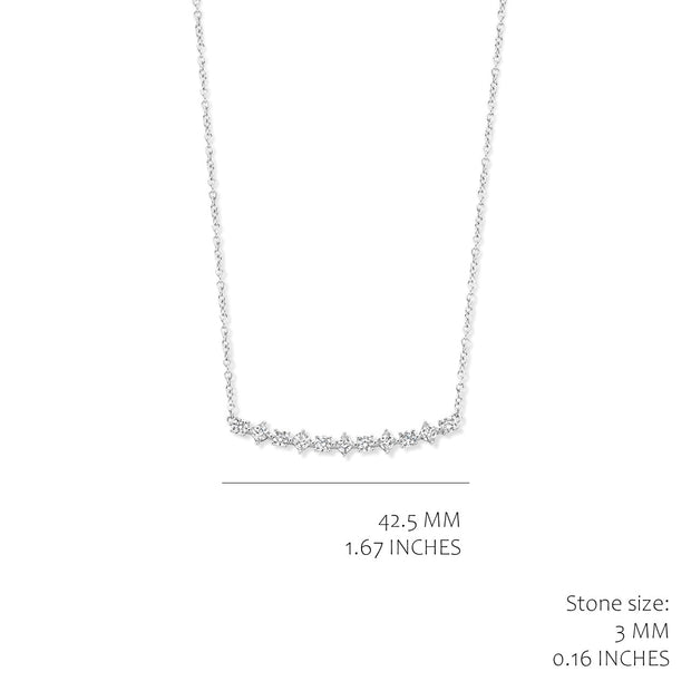 Small Square & Round Cut CZ Prong Set Bar Necklace in White Gold