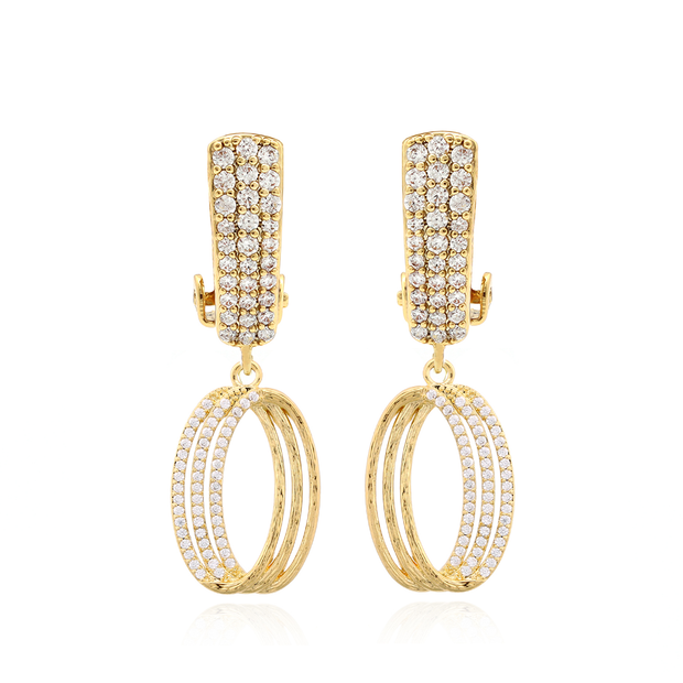 Mobius Oval Drop CZ Clip-On Earring in Yellow Gold