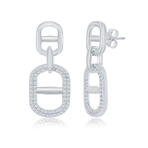 CZ Linked Drop Earrings in White Gold