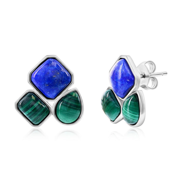 Multi-Shaped Malachite & Lapis Stud Earrings