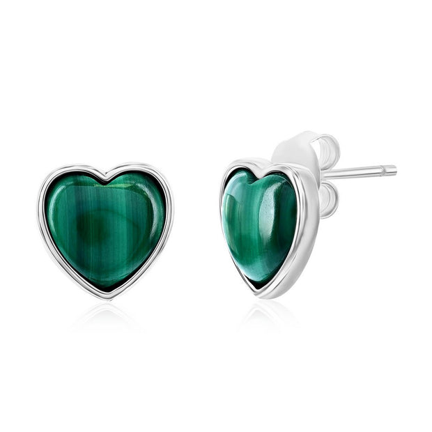 Malachite Bezel-Set Heart Studs