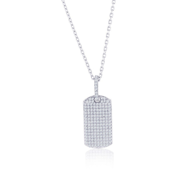Dog Tag Genuine Diamond Pendant in White Gold