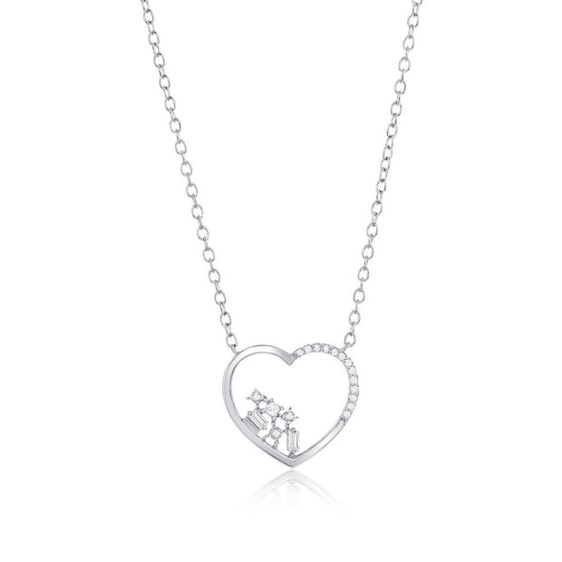 Multi-Shaped Genuine Diamond Heart Necklace in White Gold