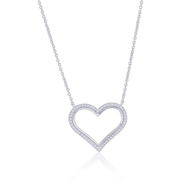 Outlined Genuine Diamond Heart Necklace in White Gold