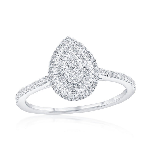 Double Frame Pear-Shaped Genuine Diamond Ring
