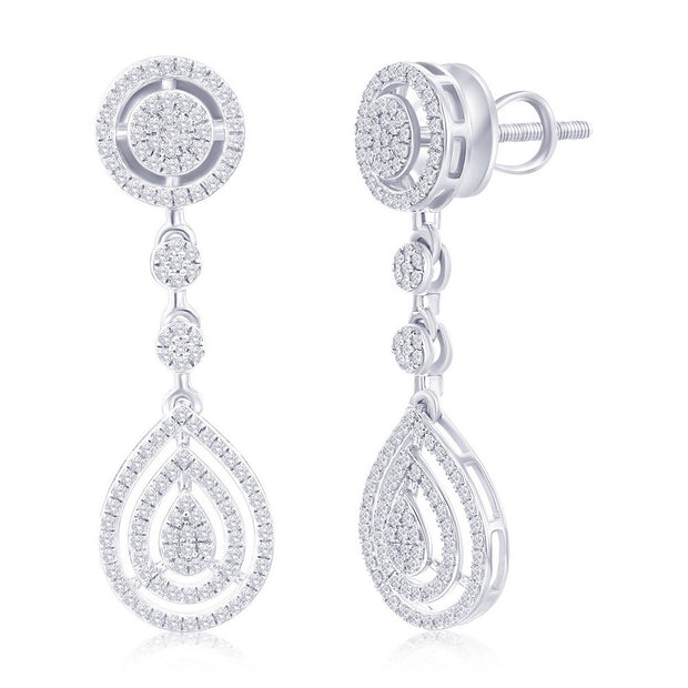 Round & Pear-shaped Halo Genuine Diamond Earrings