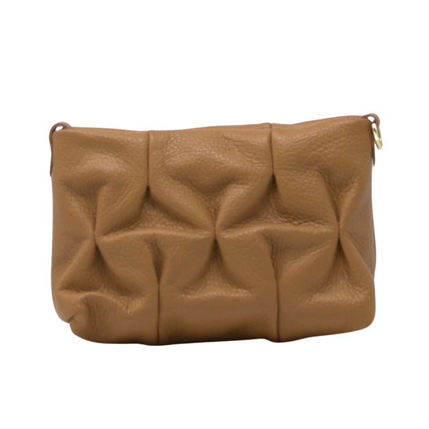 Leather Tucked Handbag in Camel