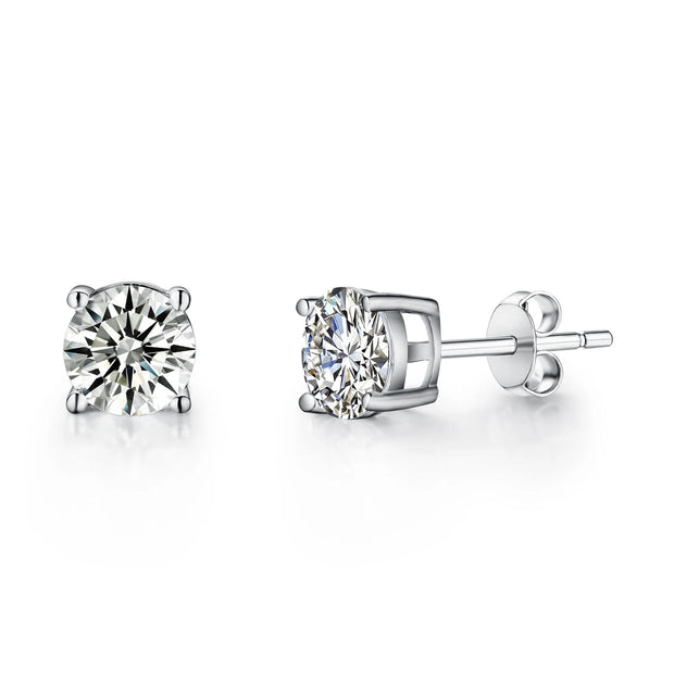 Classic Four Prong CZ Studs in White Gold