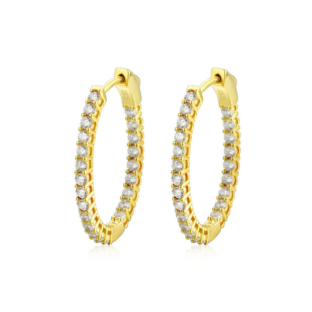 Large 30mm Oval CZ Hoops in Yellow Gold