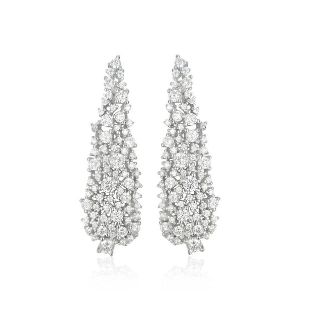 Teardrop Cluster CZ Drop Earring in White Gold