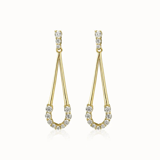 Polished Gold & CZ Open Teardrop Earring