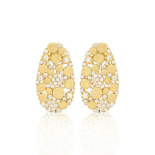 Brushed Gold Plated Oval With CZ Stud Earrings