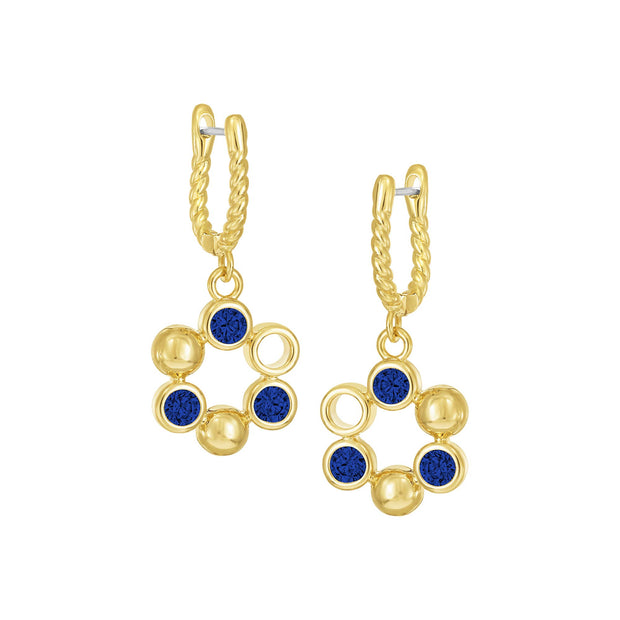 Blue CZ Dotted Circle Drop Twisted Leverback Earrings