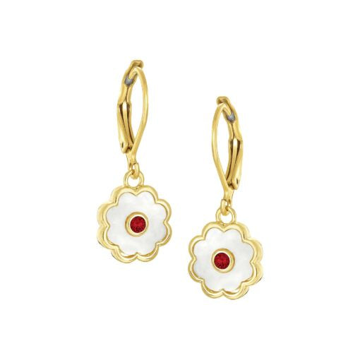 Red Soft Mother of Pearl Flower Lever Back Earring
