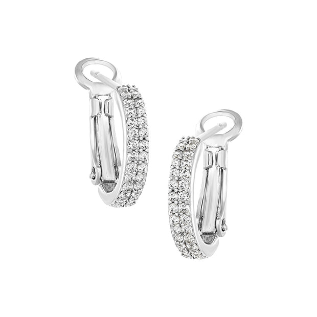 Fine Double Row Silver CZ Hoops in Small