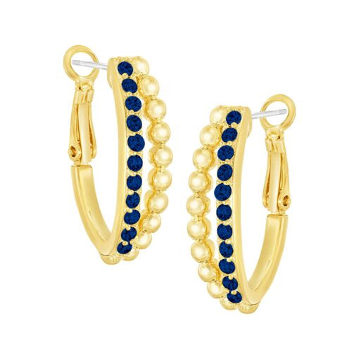 Split Blue CZ and Gold Ball Hoop Earring