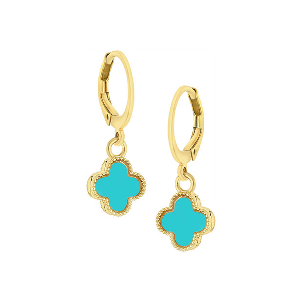 Small Turquoise Clover Rounded Lever Back Earrings