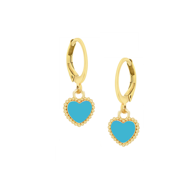 Medium Enamel Blue Puffed Heart Round Lever Earring