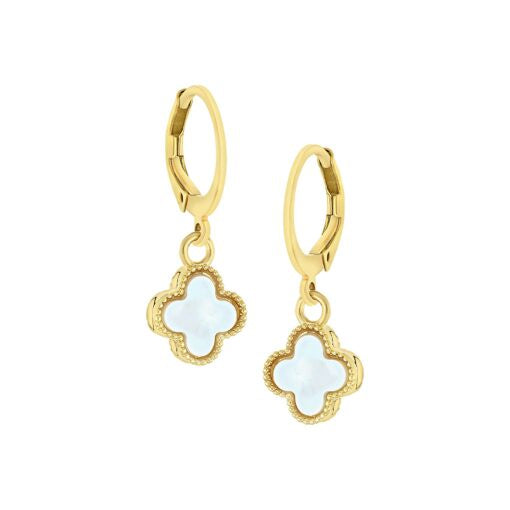 Small MOP Clover Rounded Lever Back Earrings