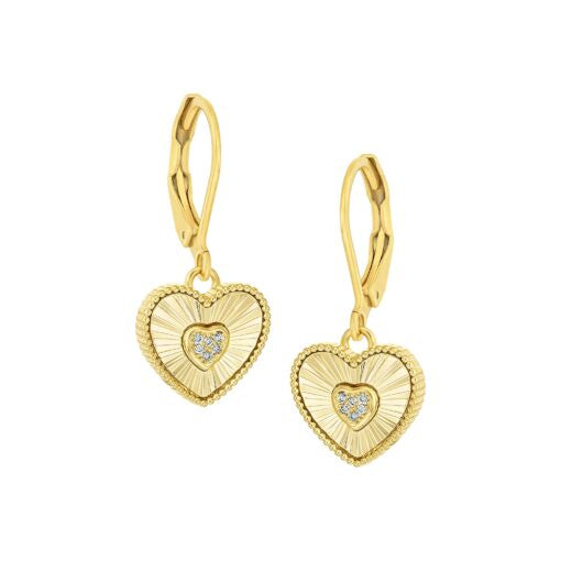 Pleated Fan CZ Heart Drop Lever Earring