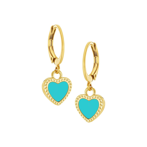 Grooved Turq Small Heart Round Lever Earrings