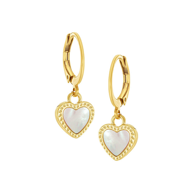 Grooved MOP Small Heart Round Lever Earrings