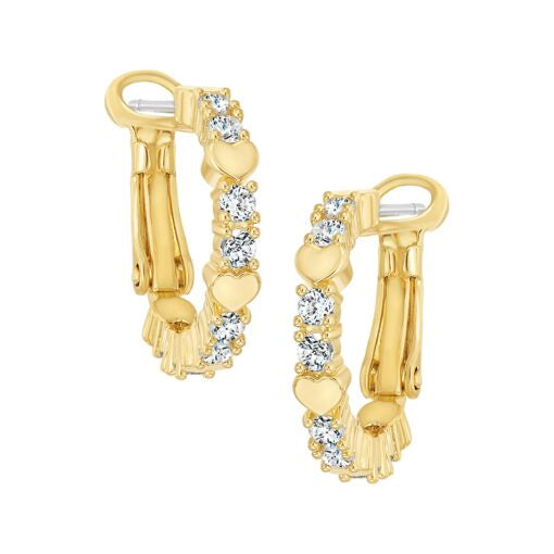Medium CZ Dotted & Polished Hearts Huggies in CZ