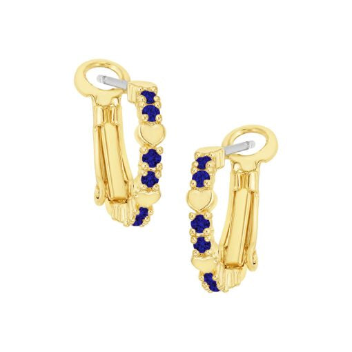 Small CZ Dotted & Polished Hearts Huggies in Blue