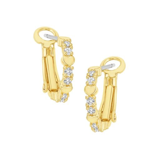 Small CZ Dotted & Polished Hearts Huggies in CZ