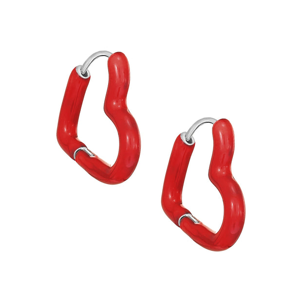 Heart Shaped Red Enamel Huggie