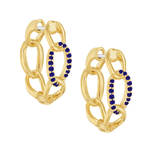 Round Chain Huggie Hoops in Blue